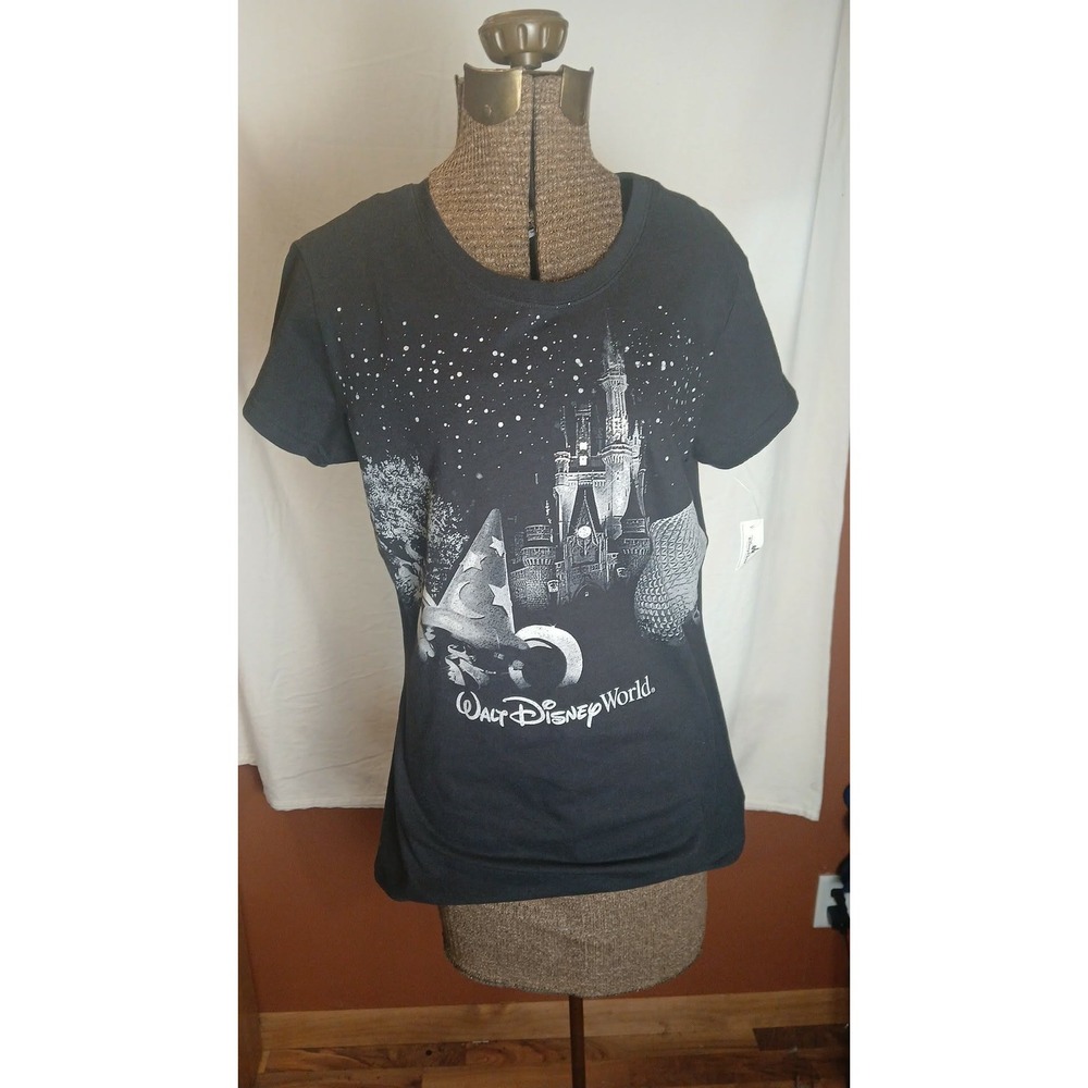 Disney Parks Walt Disney World Sparkley Castle Graphic Tee Black Large